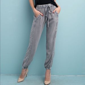 Boho grey Solitaire Embroidered Rayon Pants